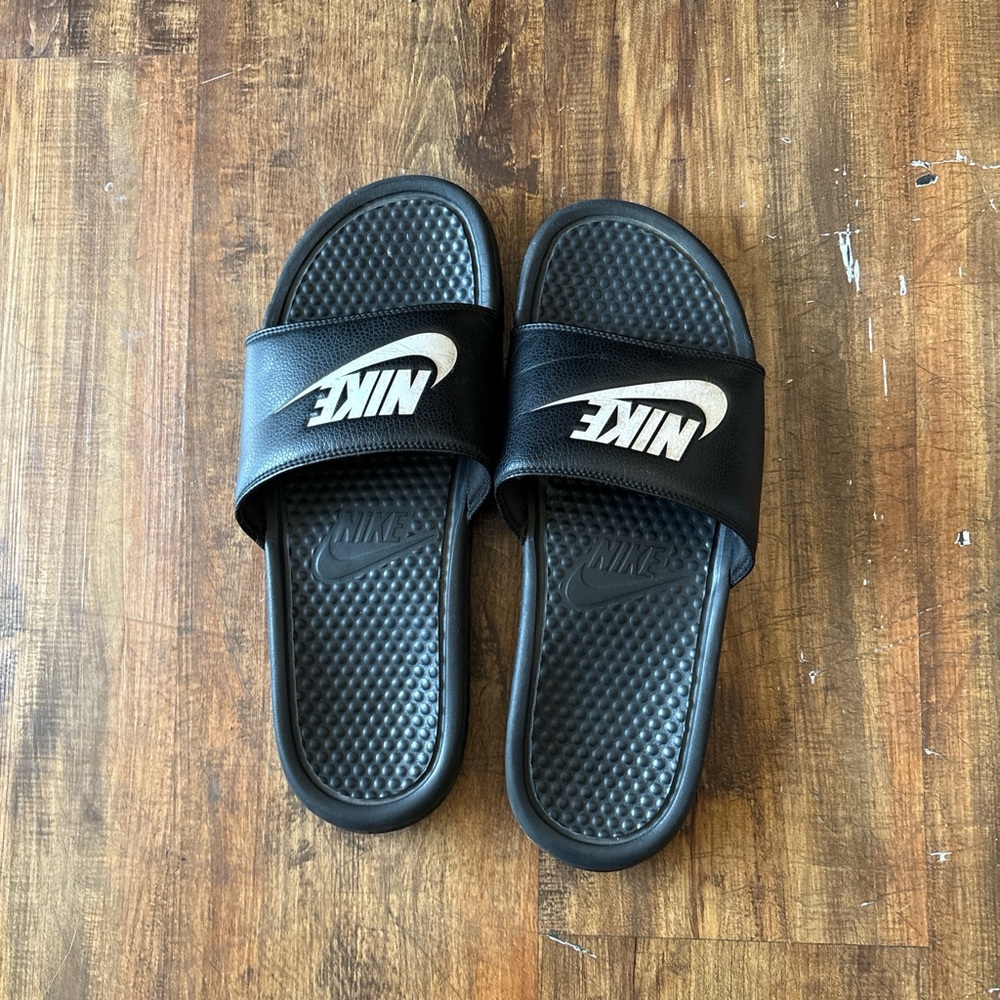 Nike Black Slide Sandals with White Logo